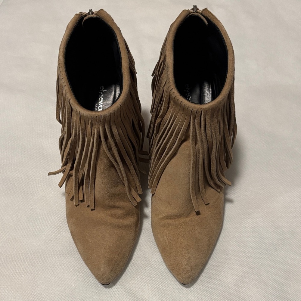 Fringe Suede Ankle Boots - Tan